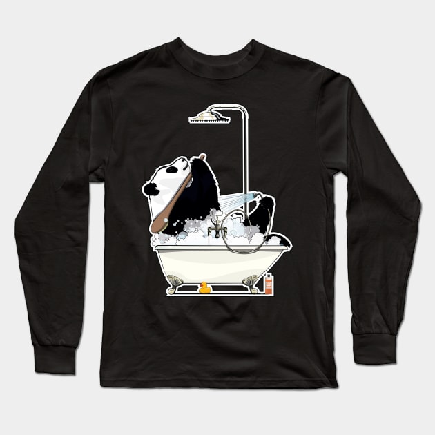 Panda in the Bath Long Sleeve T-Shirt by InTheWashroom